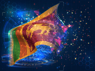Sri Lanka,  vector flag, virtual abstract 3D object from triangular polygons on a blue background