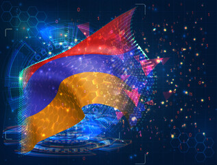 Armenia,  vector flag, virtual abstract 3D object from triangular polygons on a blue background