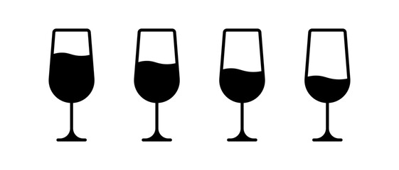Glass for wine vector icon set. Filled glass of wine symbol. Wineglass sign for menu