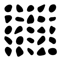 Black ink blot rounded shapes set. Liquid irregular random drop elements isolated on a white background. Can use for interior designs, gaming, web cards. Pebble, cobble stones vector collection.