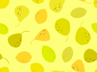 Pear and lemon seamless pattern. Summer fruit background. Pear and lemon in a minimalist style. Design for banners, print and promotional items. Vector illustration