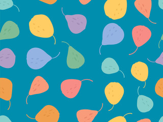 Seamless pattern of multicolored pears. Silhouette of a pear in a minimalist style. Design for printing on fabric, banners and promotional products. Vector illustration