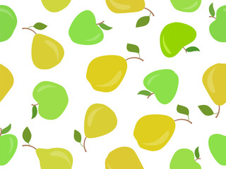 Seamless pattern with apples and pears. Fruits apple and pear with leaf. Design of printing, banners and promotional materials. Vector illustration