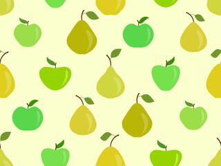 Seamless pattern with apples and pears. Fruits apple and pear with leaf. Design of printing, banners and promotional materials. Vector illustration
