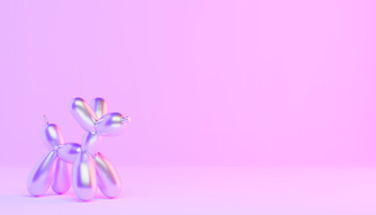 Creativity concept metallic balloon dog on purple background.