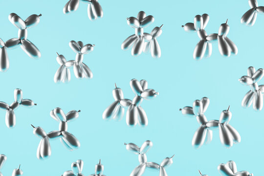 Creativity concept metallic balloon dog on blue background.
