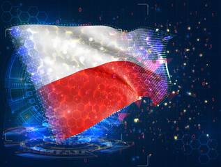 Poland,  vector flag, virtual abstract 3D object from triangular polygons on a blue background