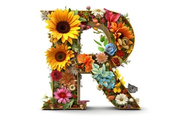 Fototapeta na wymiar Photorealistic Floral and Sunflower Letter P,Ai generative
