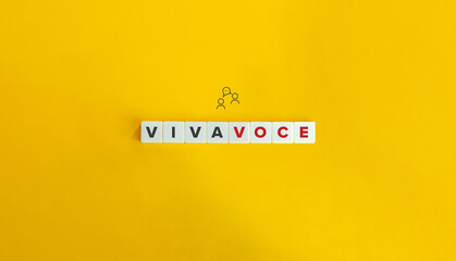 Viva Voce (Word of Mouth), Verbal and Oral Skill, Communication, Storytelling Concept and Banner. Block Letter Tiles on Yellow Background. Minimal Aesthetics.