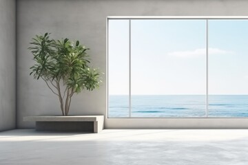 window empty nobody house indoor home floor design wall interior plant. Generative AI.