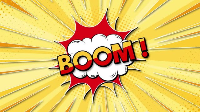 BOOM Comic Text with Dynamic Motion Graphic Background