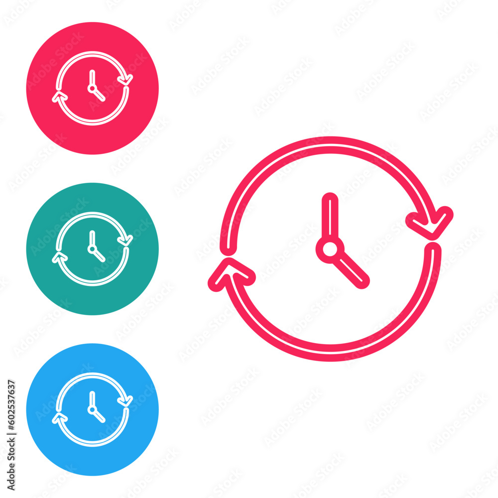 Poster red line clock icon isolated on white background. time symbol. set icons in circle buttons. vector