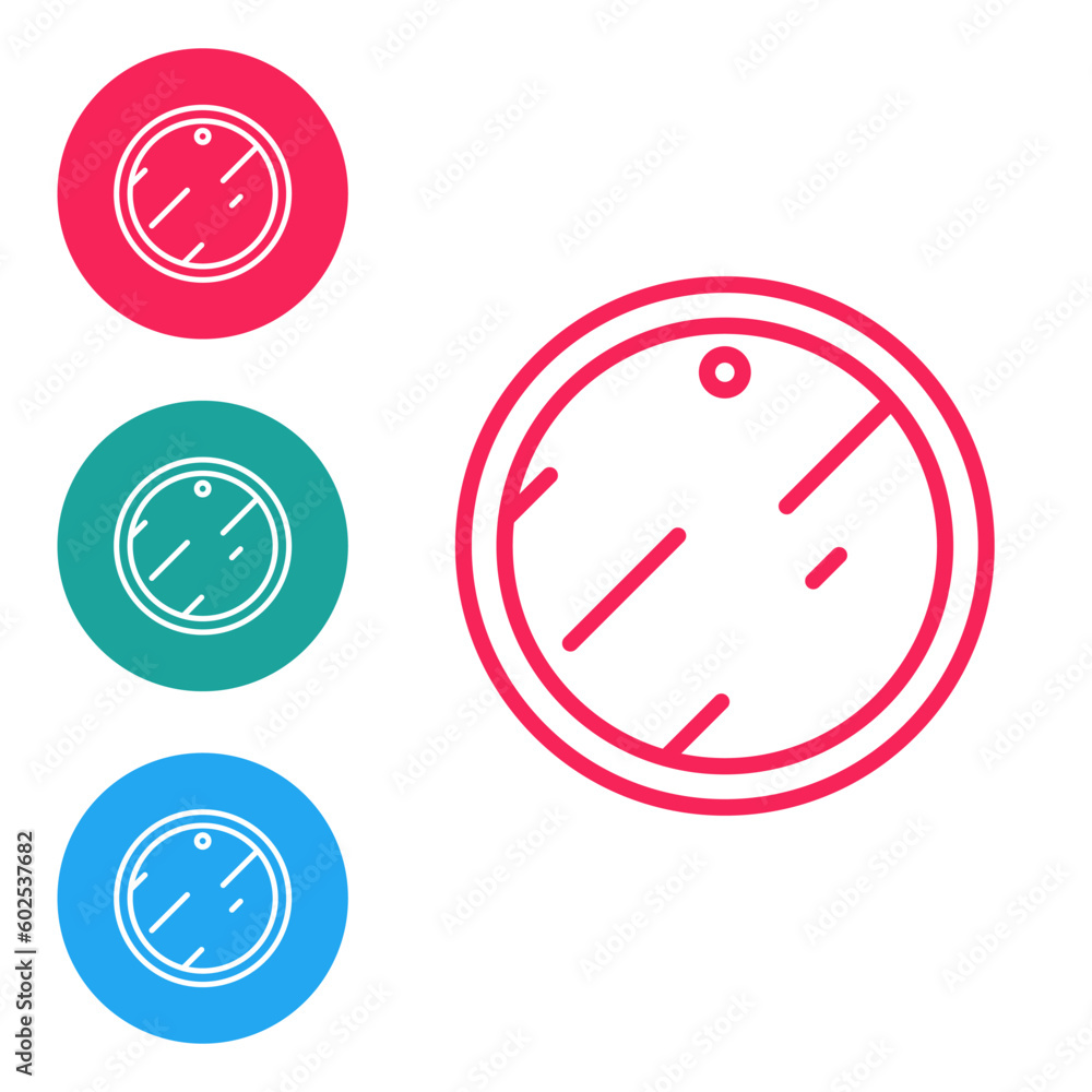 Poster red line cutting board icon isolated on white background. chopping board symbol. set icons in circle