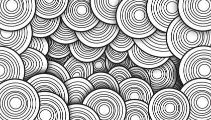 Black and White  Circles Pattern Doodle Art Eye Illusion Background 3d