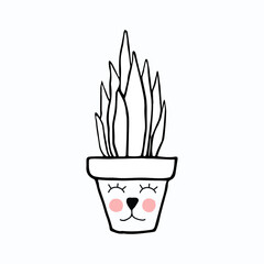 Houseplant. Plant outline drawing vector illustration. Hand drawn doodle.