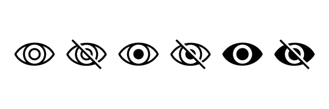Eyes vector icon set. Linear sign of open and closed eyes. Confidential information symbol
