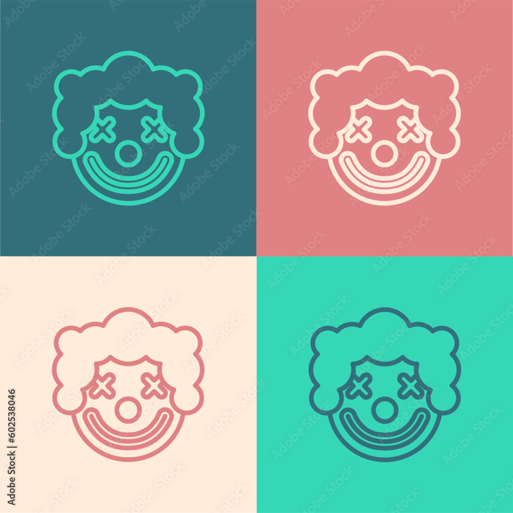 Poster pop art line clown head icon isolated on color background. vector
