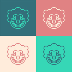 Pop art line Clown head icon isolated on color background. Vector