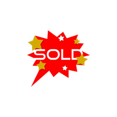 Sold speech bubble sign icon isolated on transparent dark background