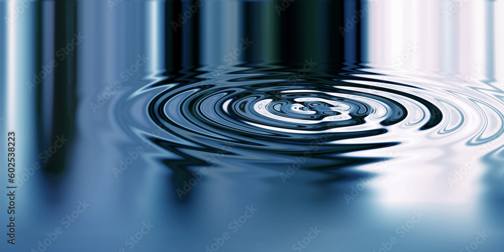 Poster waves, ripple and design with water drop pattern with mockup for 3d, digital and texture. environmen