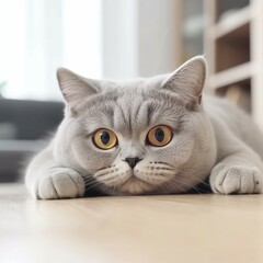 British Shorthair with brown eyes cat resting. Created with Generative AI technology
