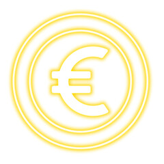 Neon Coin symbols of currencies on a transparent background. Dollar, euro, pound, yuan, ruble.  Design element