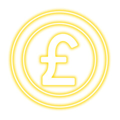 Neon Coin symbols of currencies on a transparent background. Dollar, euro, pound, yuan, ruble.  Design element