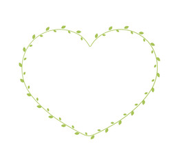 Fototapeta na wymiar Heart Shape Frame Made of Fresh Green Vine Leaves, Valentines Day, Spring Summer Simple Minimal Design Element, Love Concept