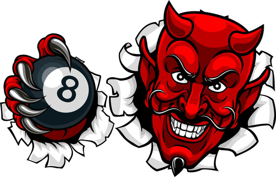 Devil Angry Pool 8 Ball Billiards Mascot Cartoon