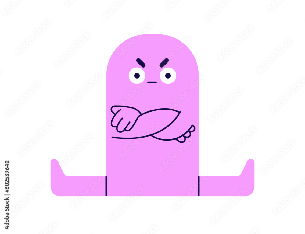 Poster cute geometric shape with funny frowned angry face expression. funny amusing childish character sitt