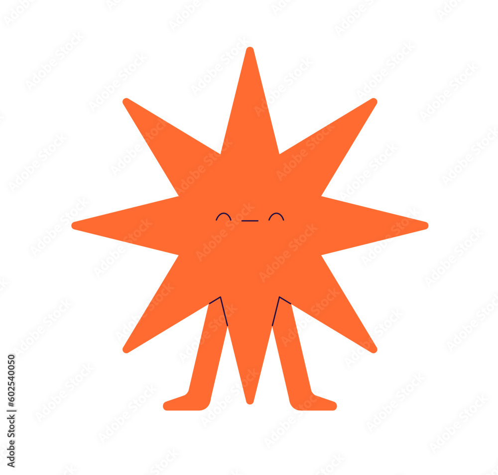 Poster cute happy star with funny smiling enjoying face expression. joyful amusing sun character with legs.