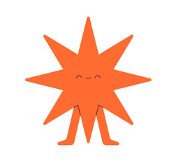 Fototapeta premium Cute happy star with funny smiling enjoying face expression. Joyful amusing sun character with legs. Positive mood, fun, optimism concept. Flat vector illustration isolated on white background