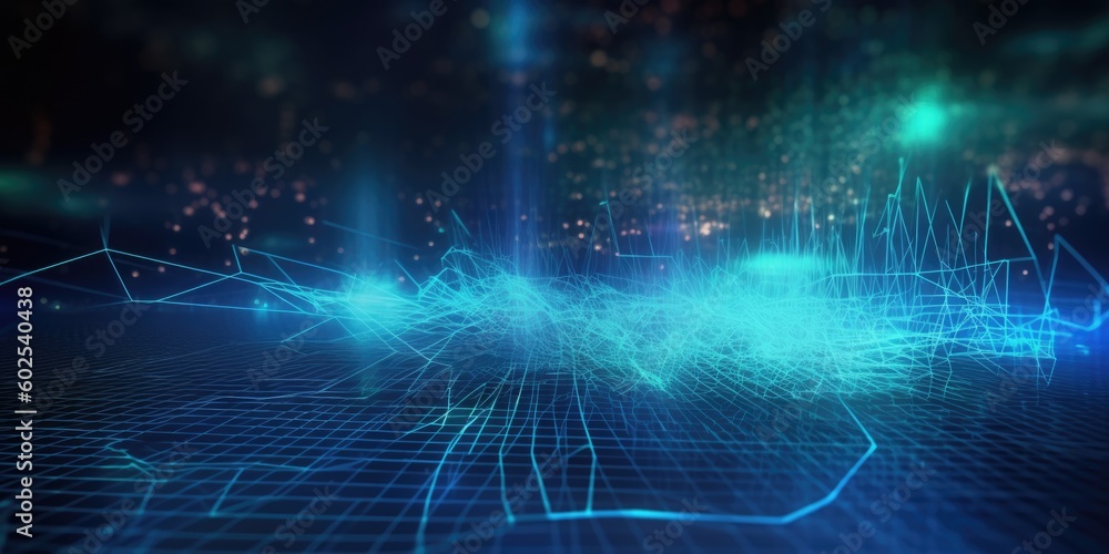 Poster perspective grid of network connection technology background. generative ai aig21.