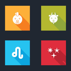 Set Rooster zodiac, Aries, Leo and Falling star icon. Vector