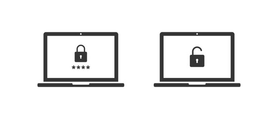 Laptop screen vector icon. Password protection security symbol