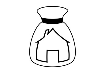 Icono de los beneficios producidos por invertir en el sector inmobiliario. Entrada para comprar una casa.. Ahorro para comprar un piso