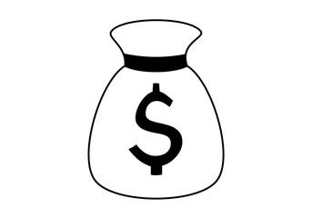 Icono en trazo negro de una bolsa de dinero en dólares. Beneficios. Dividendos. Ganancias