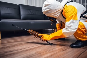 termite insect sofa pesticide exterminator kill pest control uniform cockroach. Generative AI. - obrazy, fototapety, plakaty