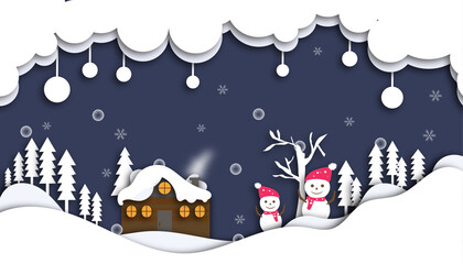 Naklejka premium Paper Cut Wind Blue Winter Background