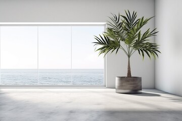 empty floor house design window ai wall interior plant home indoor. Generative AI.