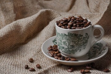 Roasted coffee beans in a Kopitiam cup