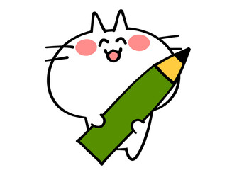 特大鉛筆を持つにゃんこイラスト素材