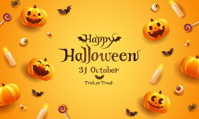 ハロウィンのベクターイラスト。オレンジ色の背景。