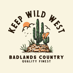 Fototapeta badge illustration cactus graphic wild design west vintage cowboy t shirt obraz