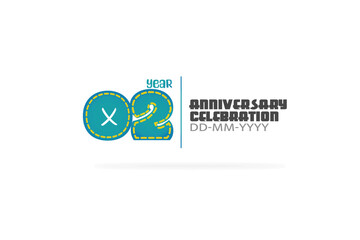 2nd, 2 years, 2 year anniversary celebration fun style green and blue colors on white background for cards, event, banner-vector