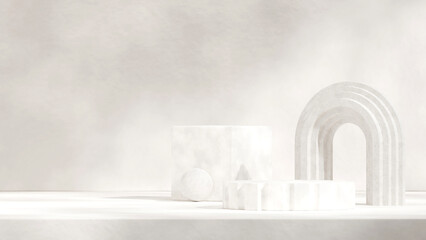 mockup template white pillar podium in landscape concrete texture shape background, rendering 3d