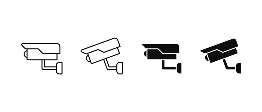 Security camera vector icons set. CCTV camera outline symbol