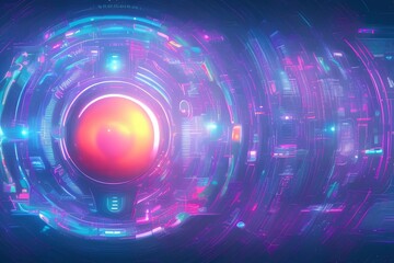 Obraz premium Abstract Planetary Retro Futuristic Cyberpunk Art Background, Technology 80s Cyber Style, Neon Space - generative ai