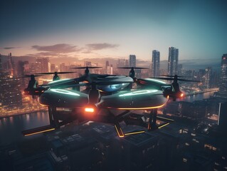 City Lights Takeoff: Futuristic Drone Taxi