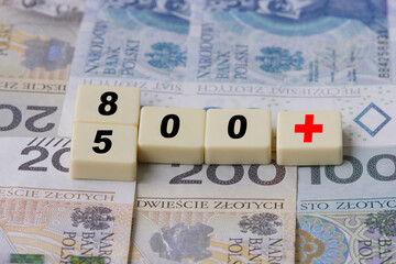 Inscription 800 and 500 plus on plastic blocks. 800 plus is a new version of 500 plus, state...